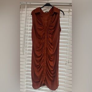 SHEIN Brown Ruched Cowl Neck Bodycon Midi